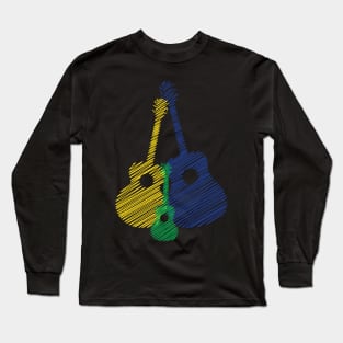 Artistic Acoustic Guitar Design - Guitar Art - Blue Yellow Green Long Sleeve T-Shirt